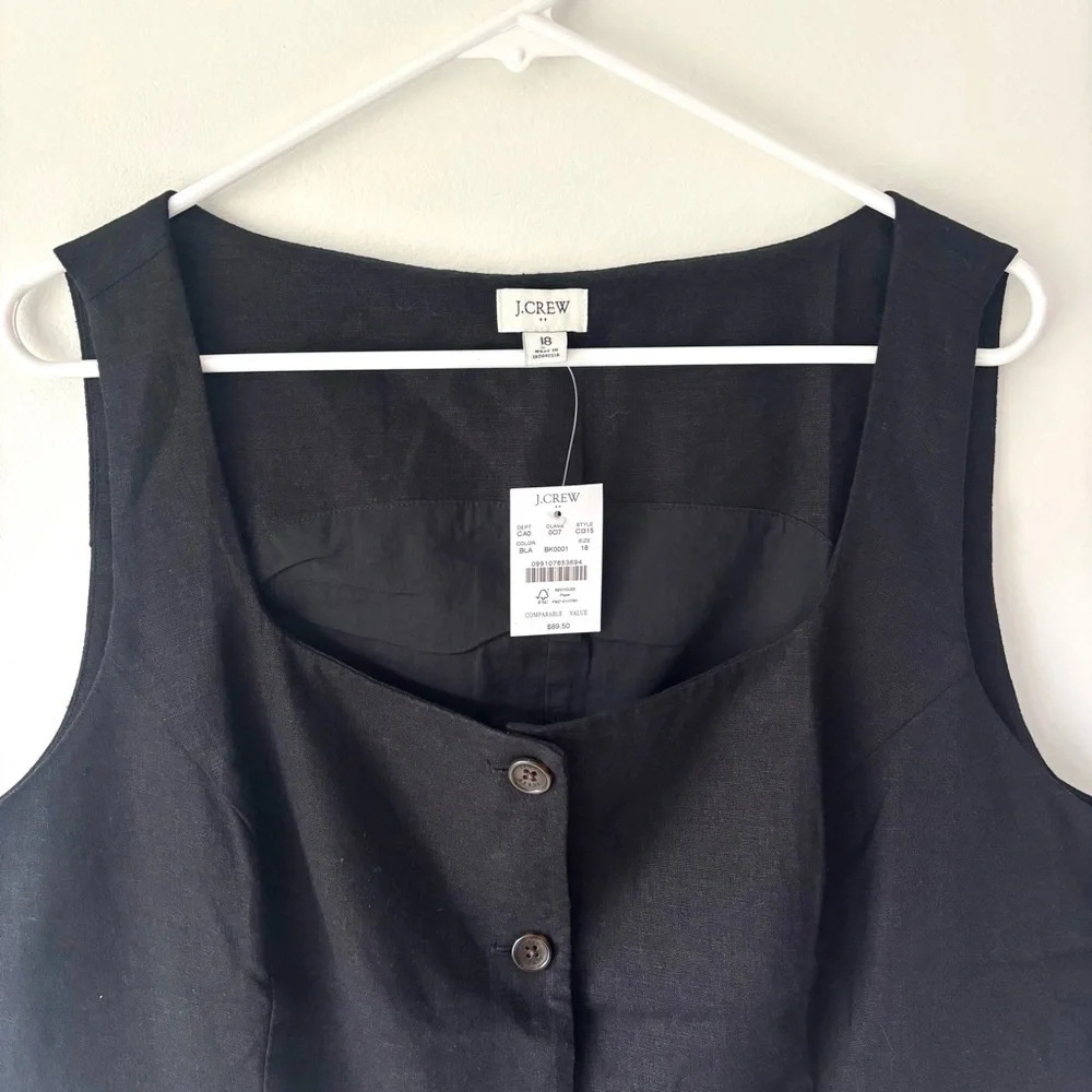 J. Crew Scoop Neck Linen Blend Button Front Vest NWT Plus Size Quiet Luxury
